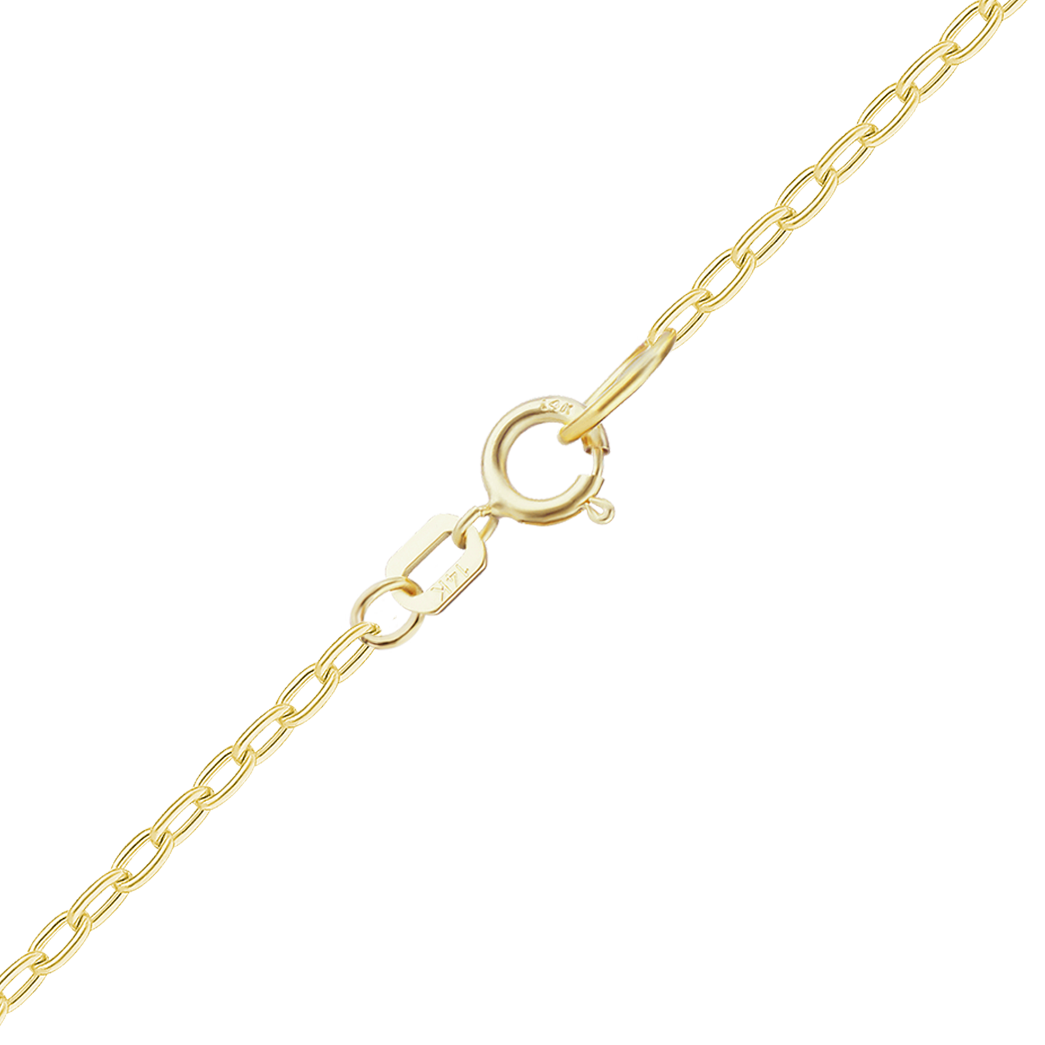 Solid Gold Elongated Semi-Solid Cable Necklace with Spring Ring in 14K Yellow