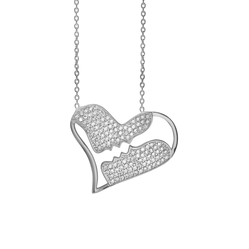 Thumbnail: Sterling Silver Heart with Kissing Faces Necklace with Cubic Zirconia in