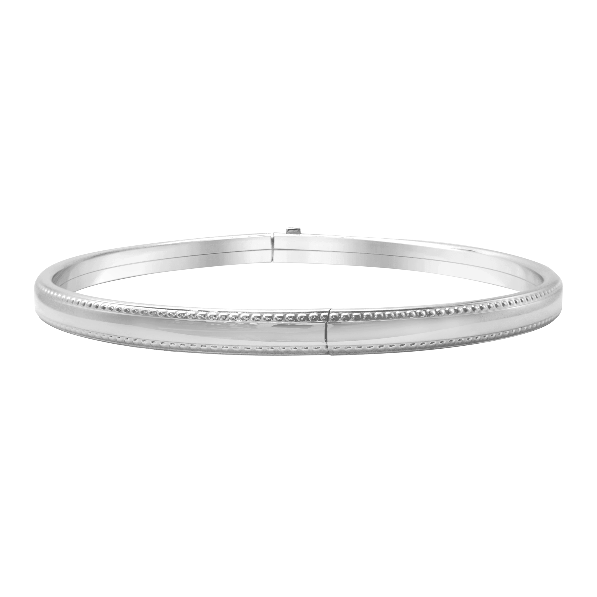 Sterling Silver Hinged Bangle Bracelet with Beaded Edge in Sterling Silver