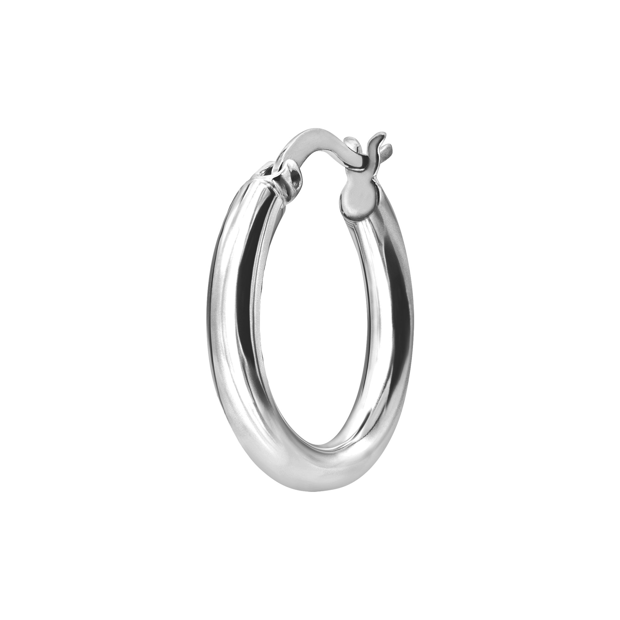 Sterling Silver Round Tube Hoop Earring with Catch & Joint in Sterling Silver