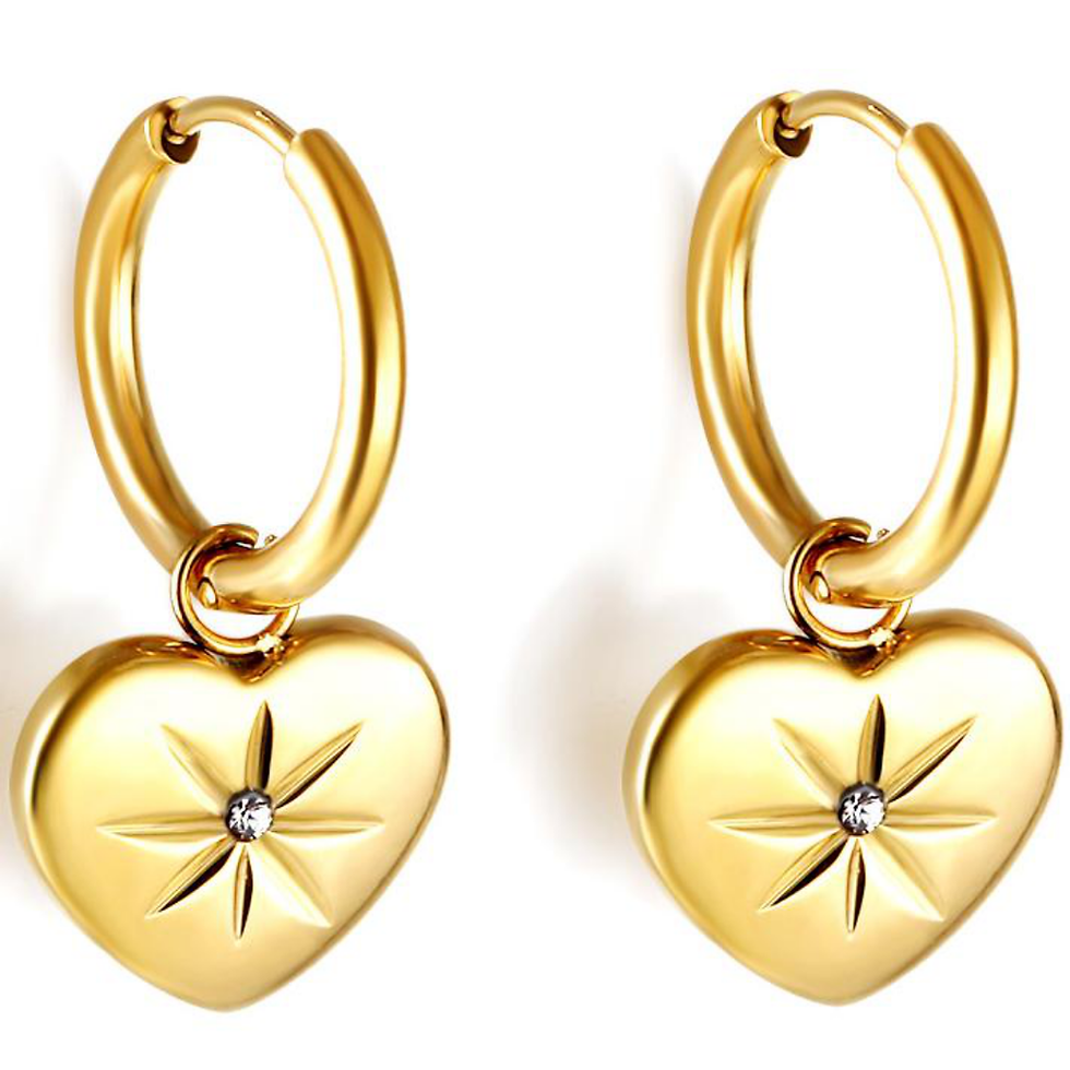 Gold Starburst Heart Huggie Earrings