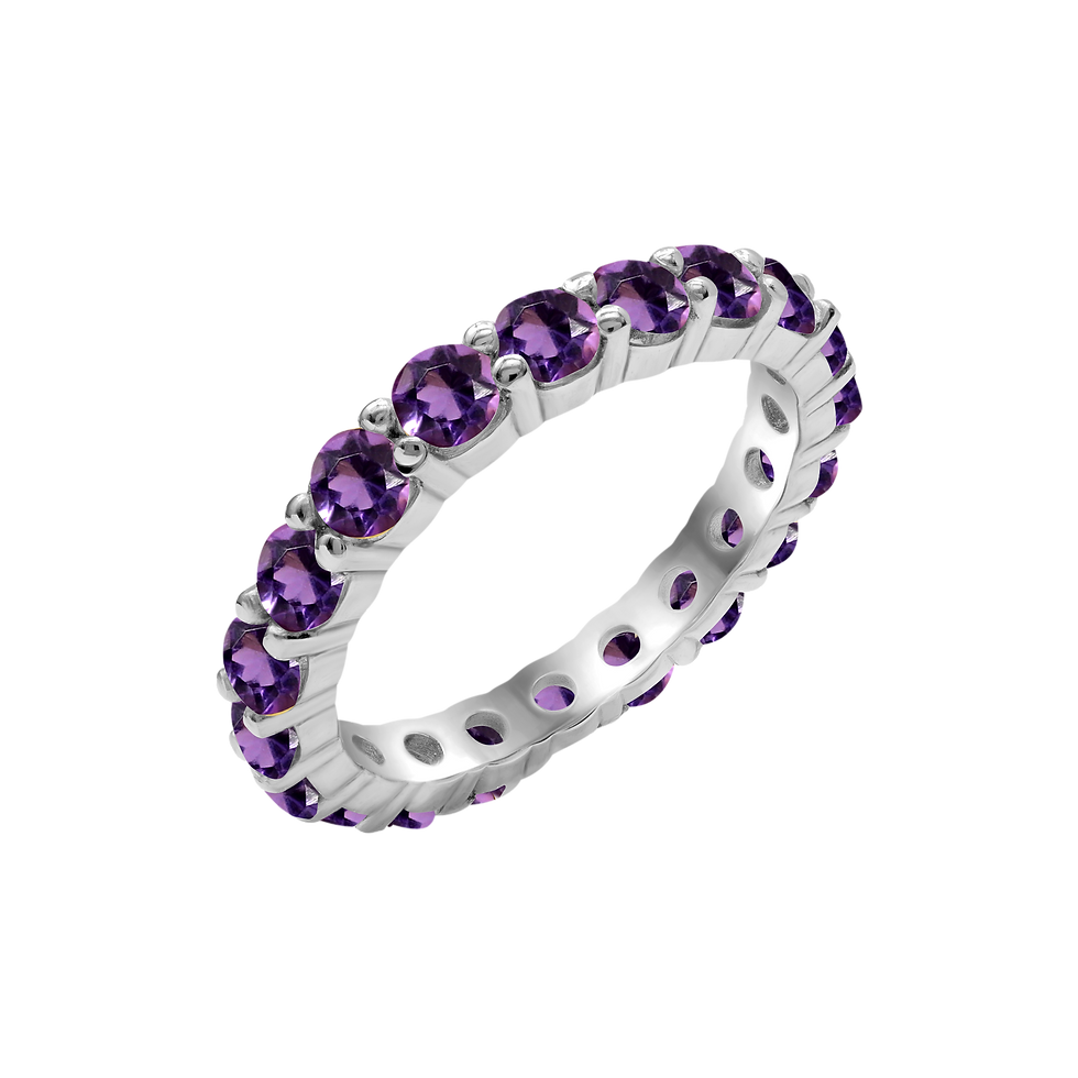 Thumbnail: Solid Gold Round Eternity Bands with Diamond or Gemstone Birthstones in 14K