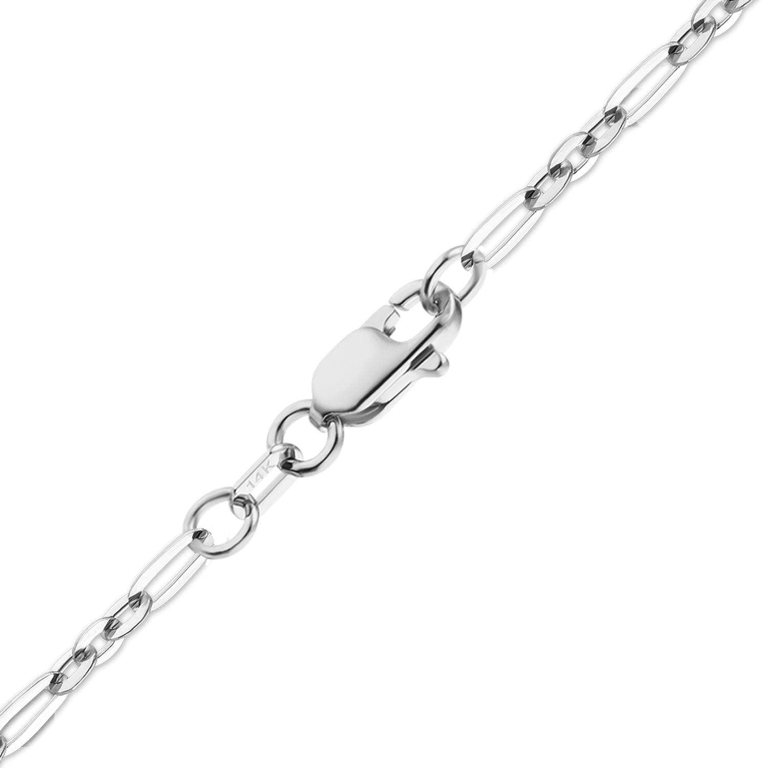 Solid Gold Diamond Cut Cable Figaro Necklace in 14K White Gold (1.60 mm)