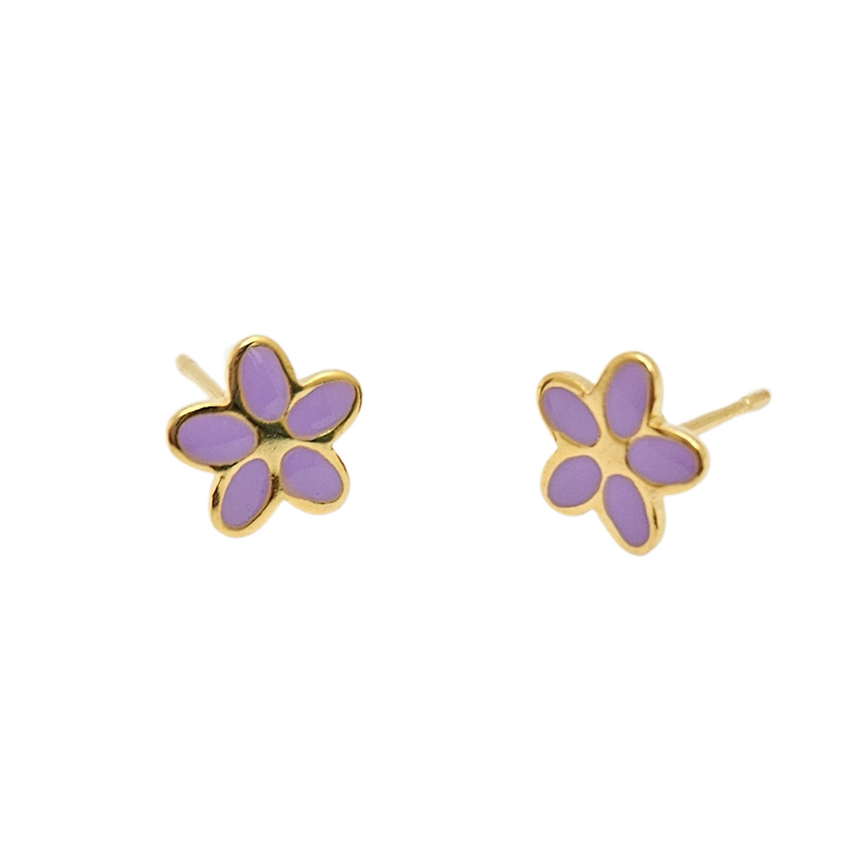 Thumbnail: Stainless Steel Kids Enamel Gold Colored Stud Earrings