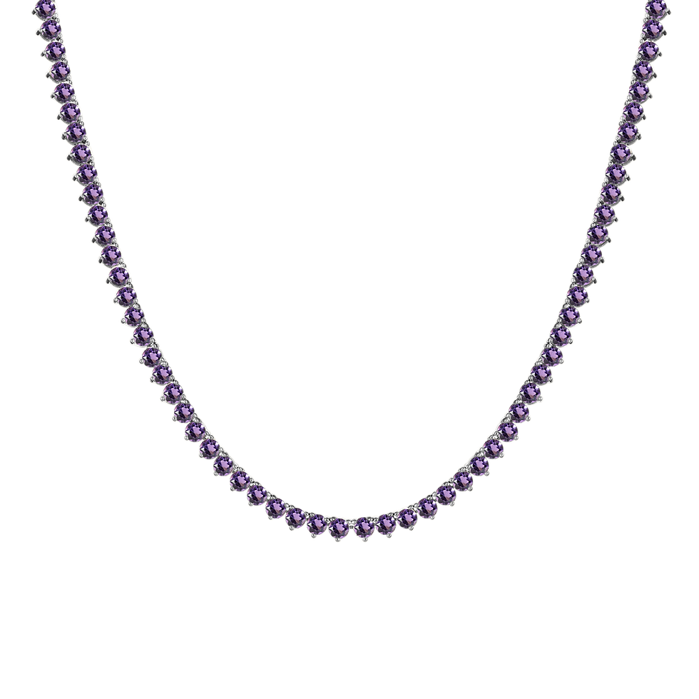 Thumbnail: Solid Gold Tennis Necklace with Alexandrite Stones (June Birthstones) in 14K