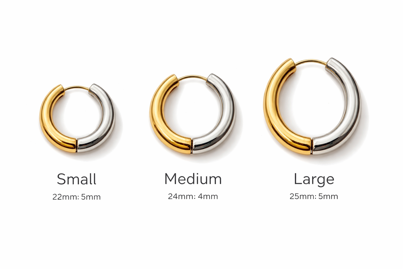 Stainless Steel Two-Toned Half & Half Hoop Earrings