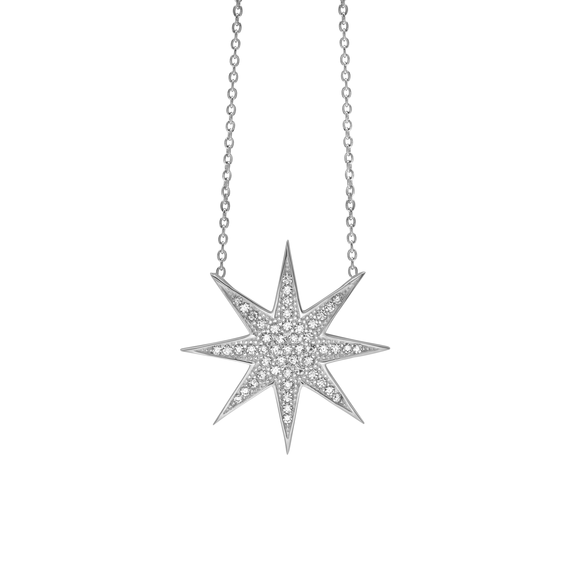 Sterling Silver 8 Pointed Star Necklace with Cubic Zirconia in Sterling Silver
