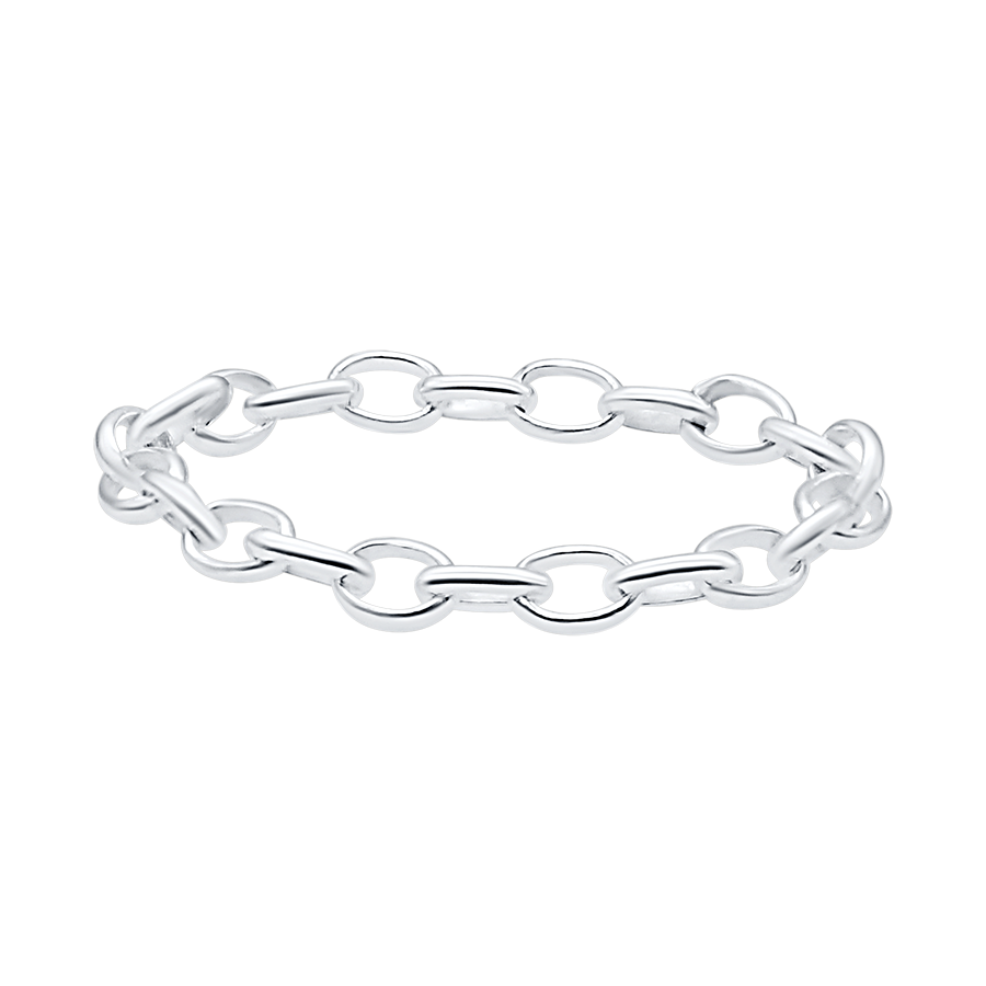 Thumbnail: Oval Rolo Chain Ring in Sterling Silver (Sizes 4-12) (2.6 mm - 5.0 mm)