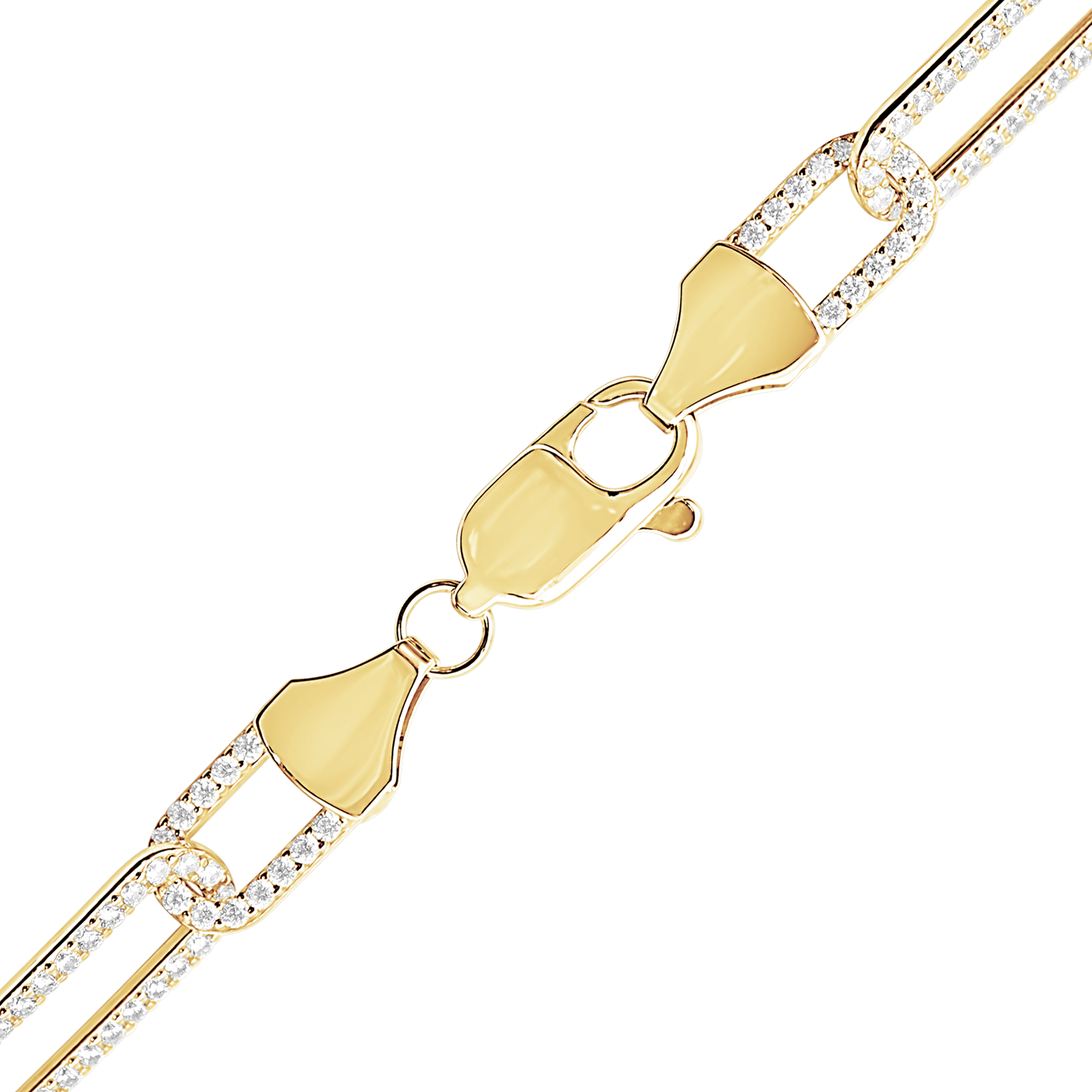 Paperclip Cable Necklace with CZ Stones in Sterling Silver 18K Yellow Gold