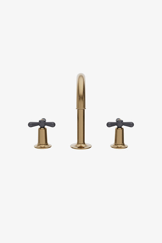 Thumbnail: RRLS20 Riverun Gooseneck Lavatory Faucet with Two-Tone Tri-Spoke Handles