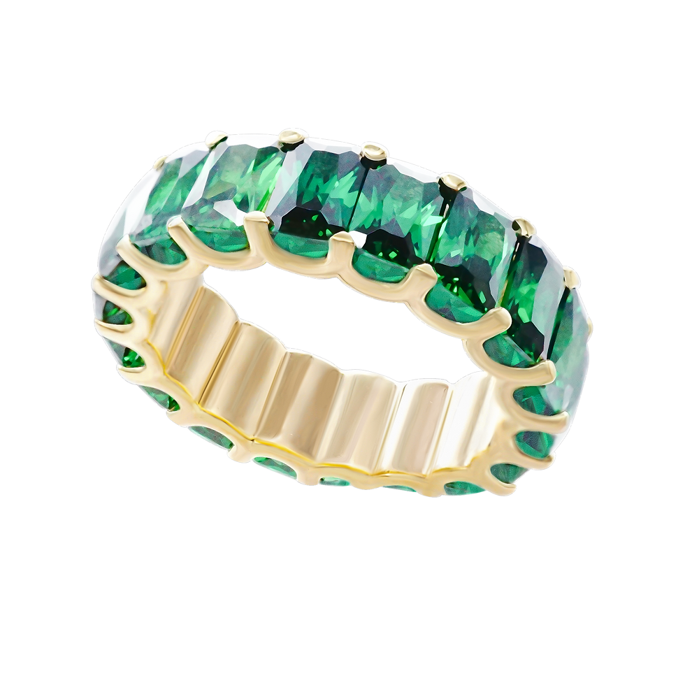 Thumbnail: Sterling Silver All Around Emerald Shape Green Colored Stone Ring (6.0 x 4.0 mm)