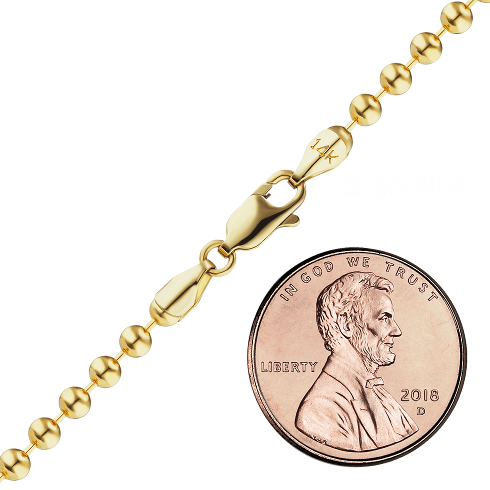 Thumbnail: Solid Gold Round Bead Necklace in 14K Yellow Gold (1.00 mm - 4.00 mm)