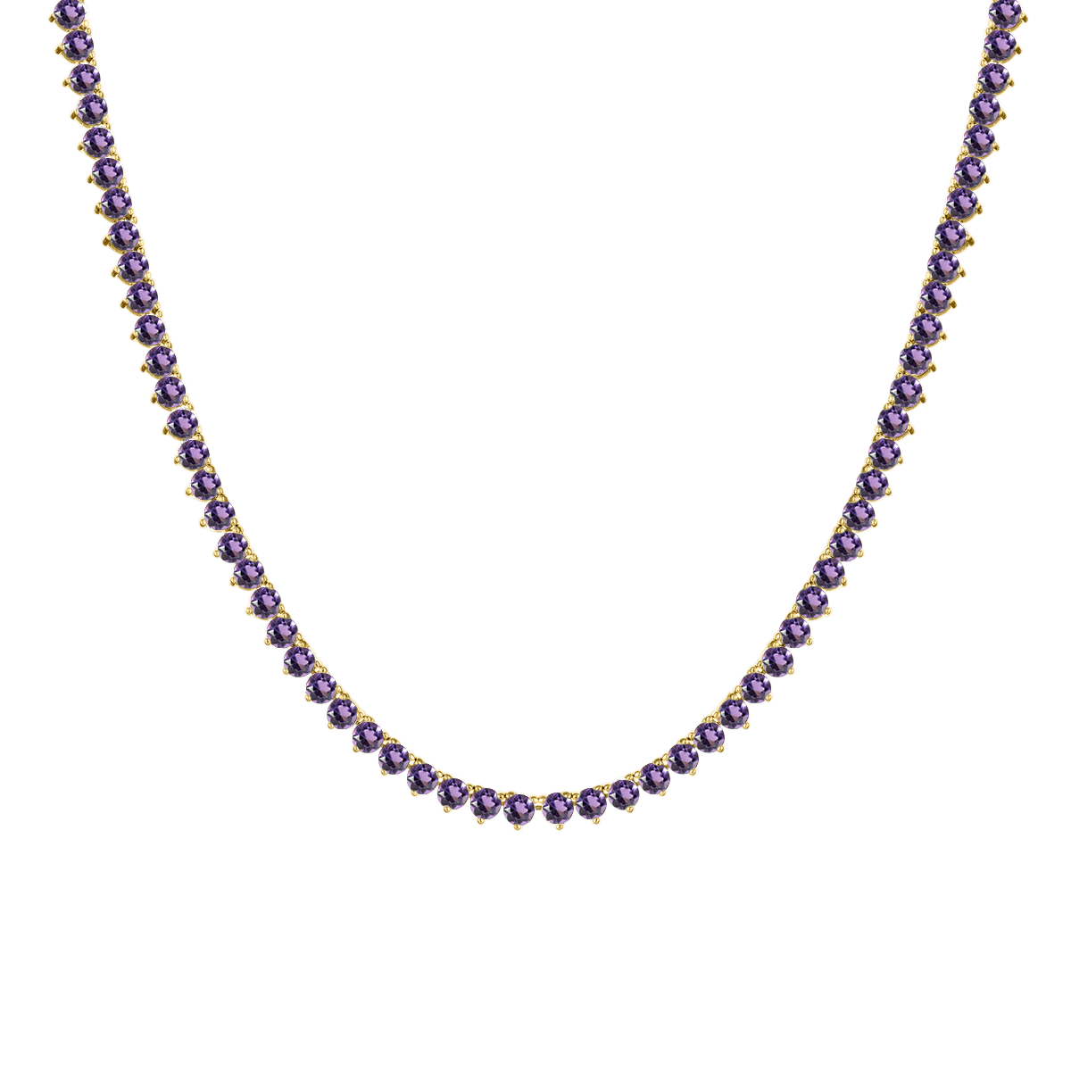 Solid Gold Tennis Necklace with Alexandrite Stones (June Birthstones) in 14K