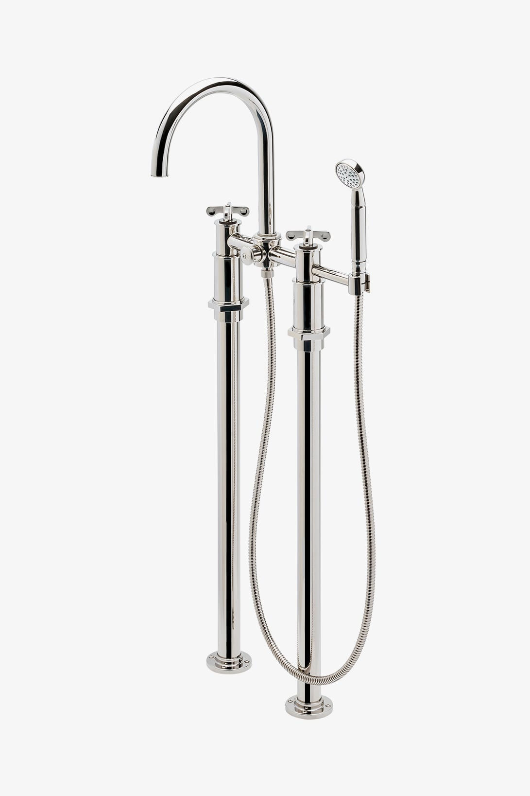 HXT302 Henry Floor Mounted Exposed Tub Filler with Handshower and Two-Tone Cross