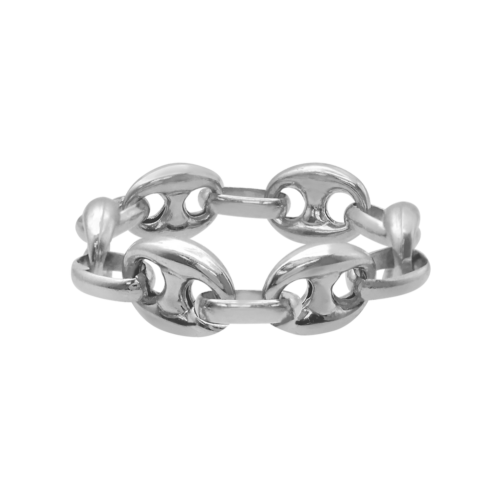 Thumbnail: Sterling Silver Classic Puffed Mariner Link Semi-Solid Chain Ring in Sterling