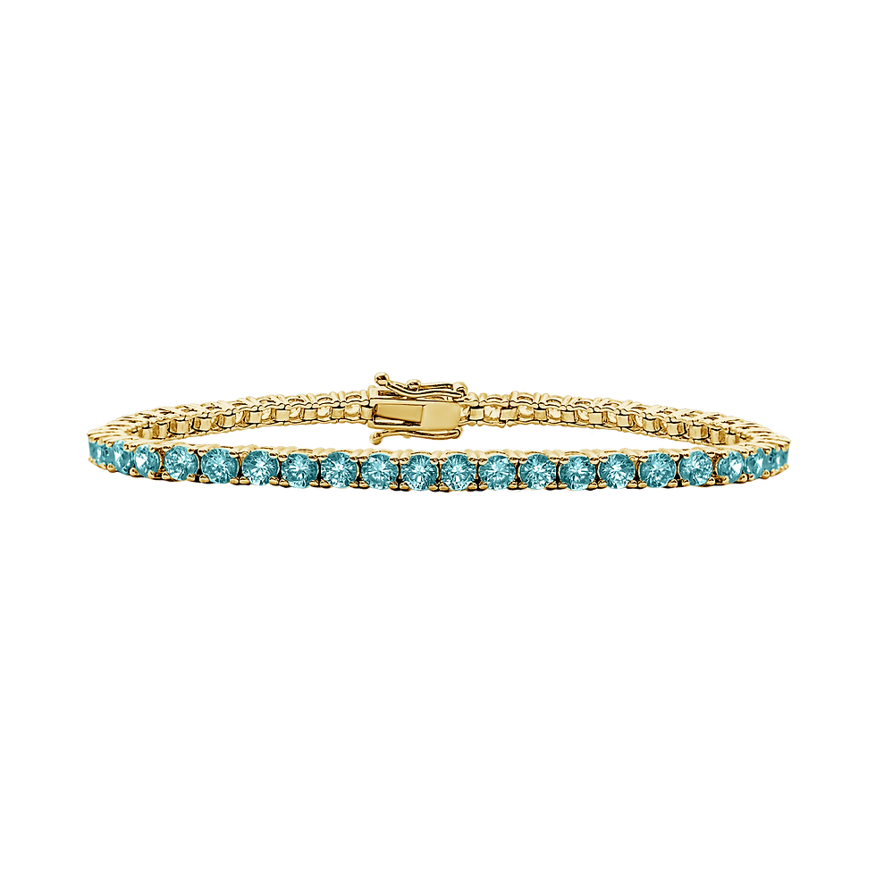 Thumbnail: Solid Gold Tennis Bracelet with Aquamarine Stones (March Birthstones) in 14K