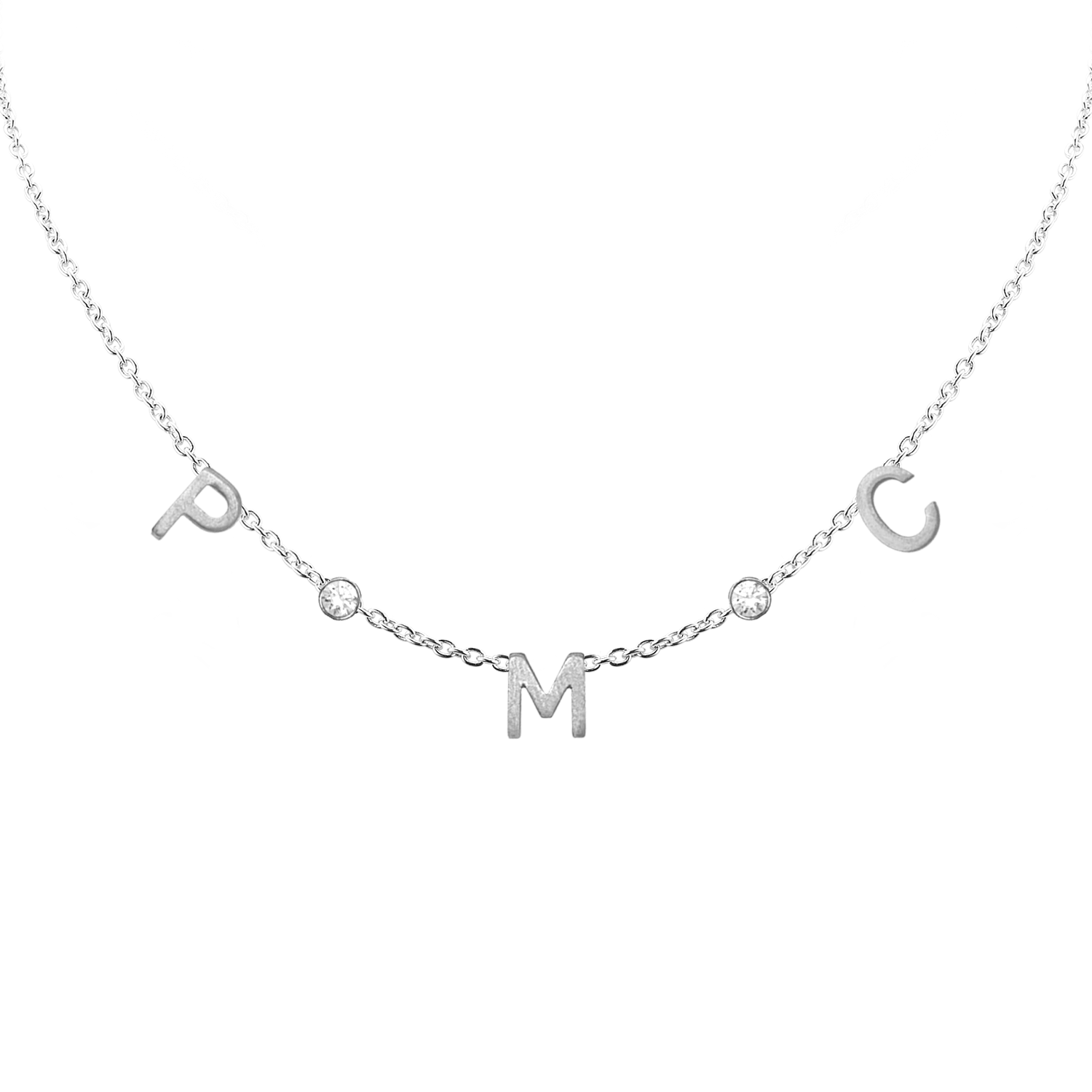 Solid Gold Personalized Initial and Gemstone Necklace in 14K WG (Medium Round