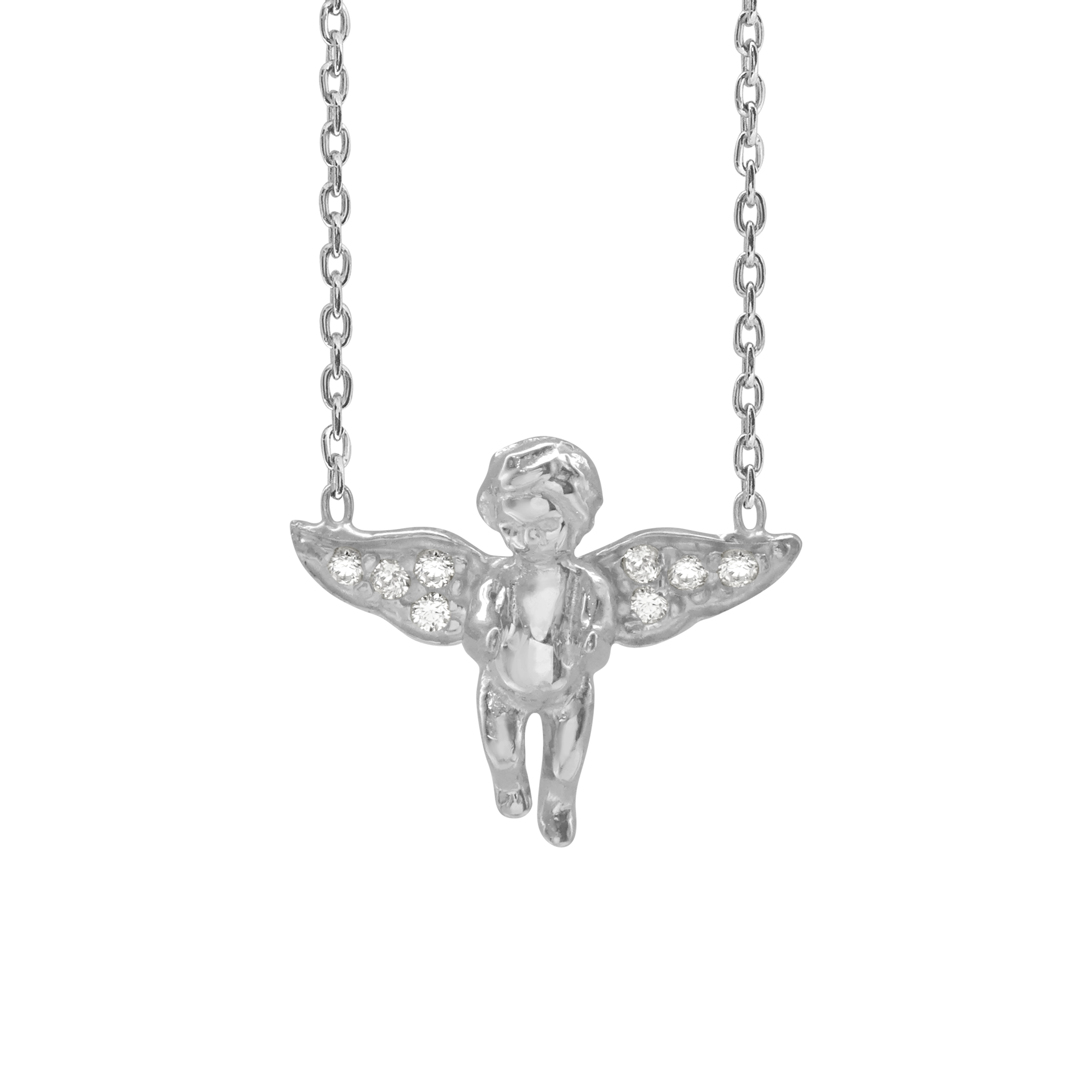 Sterling Silver Small Angel Necklace with Cubic Zirconia in Sterling Silver (14