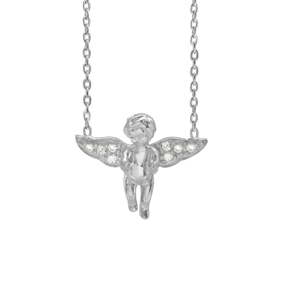 Thumbnail: Sterling Silver Small Angel Necklace with Cubic Zirconia in Sterling Silver (14