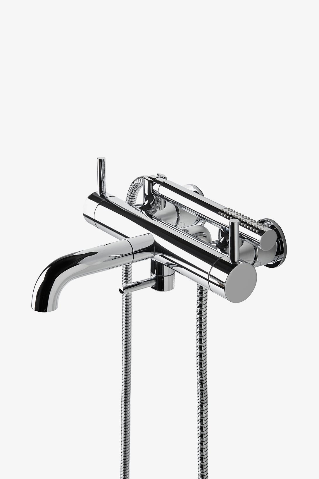 FLXT30 Flyte Wall Mounted Exposed Tub Filler with Handshower and Metal Lever Han