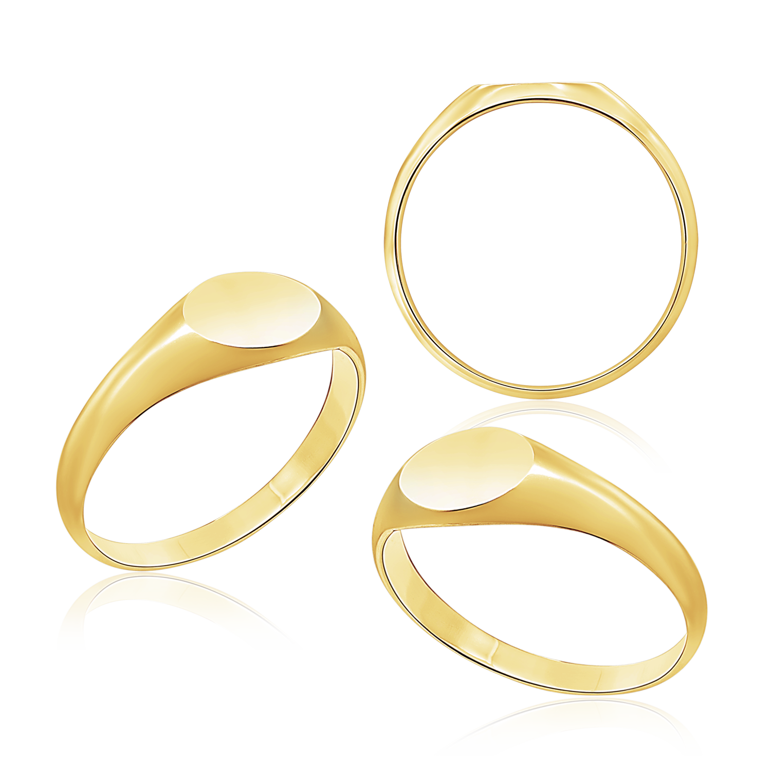 Solid Gold Oval (Horizontal) Signet Rings in 14K Yellow Gold (6 x 8 mm - 8 x 11