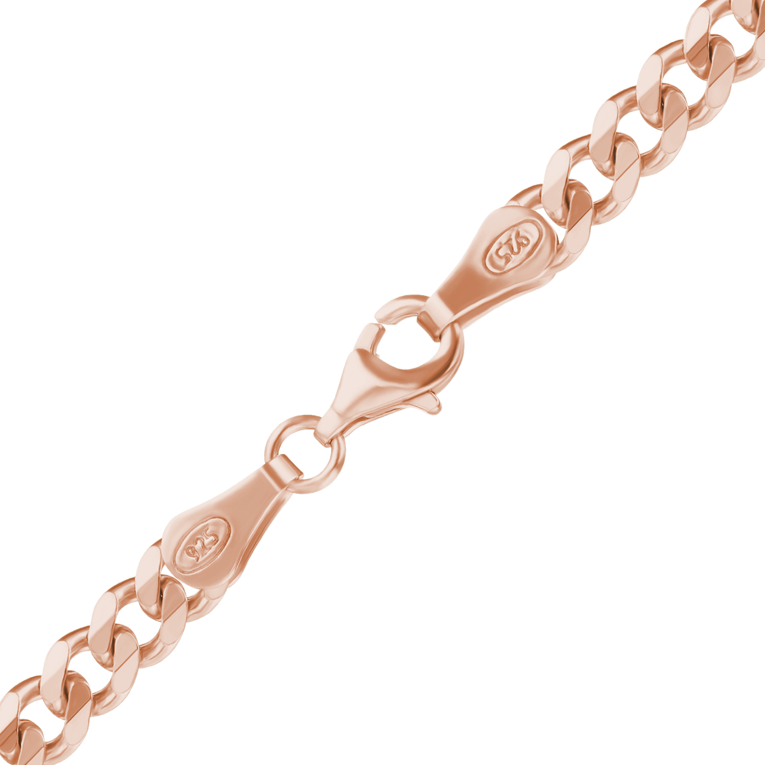 Sterling Silver Medium Flat Curb Anklet in Sterling Silver 18K Pink Gold Finish