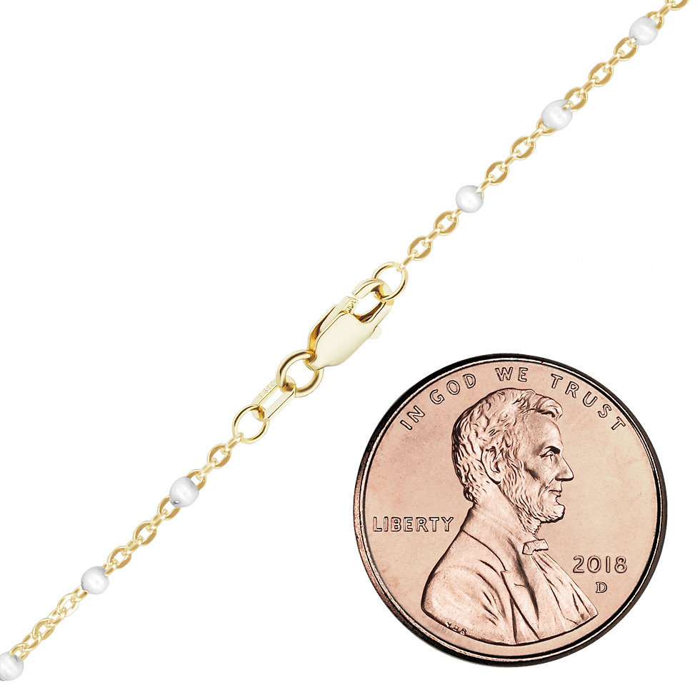 Thumbnail: Solid Gold Cable Bracelet with White Enamel Beads in 14K Yellow Gold (1.20 mm)