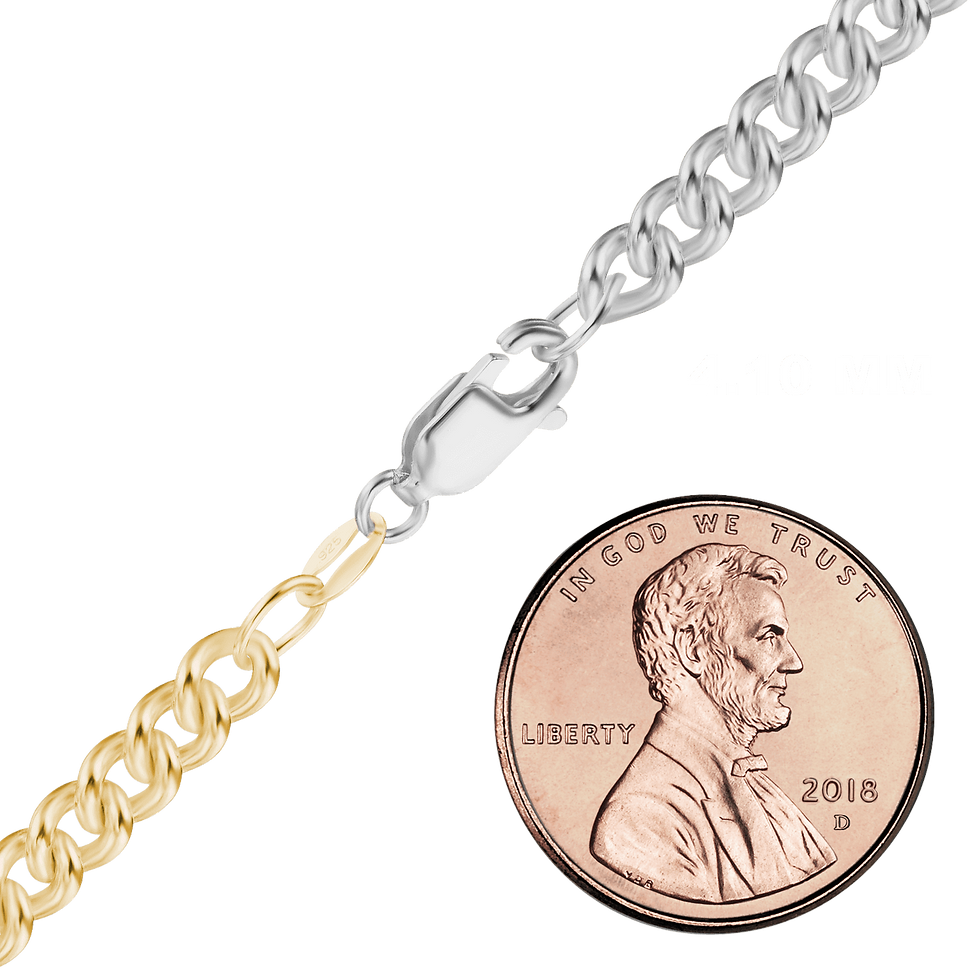 Thumbnail: Medium Round Curb Necklace in Sterling Silver 18K Yellow Gold Two Tone Finish