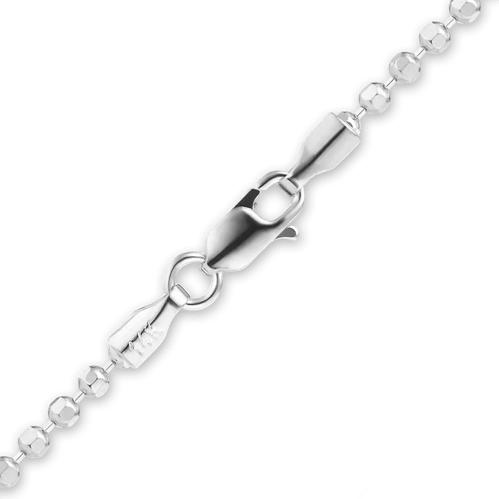 Thumbnail: Solid Gold Diamond Cut Round Bead Bracelet in 14K White Gold (1.20 mm - 1.90 mm)