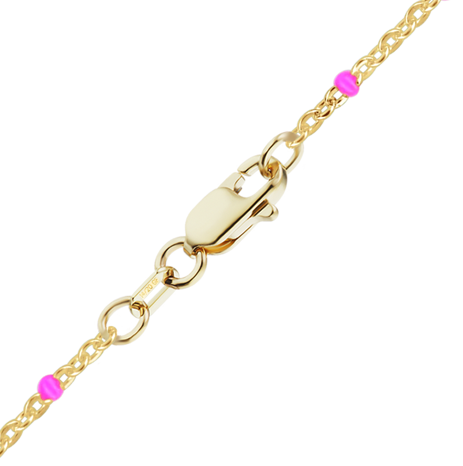 Cable Necklace with Pink Enamel Beads in 14K Gold-Filled (1.20 mm)
