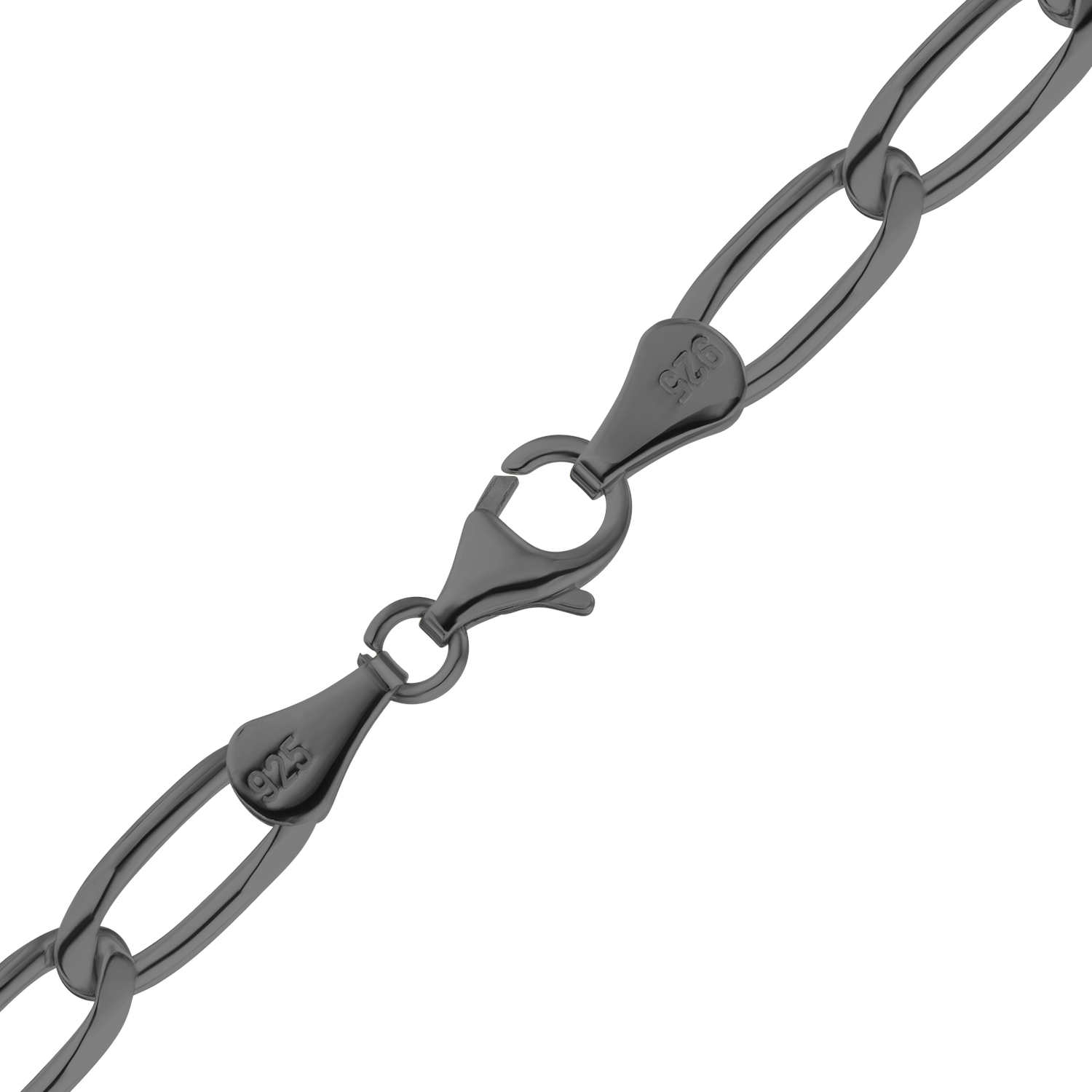Sterling Silver Elongated Curb Anklet in Sterling Silver Black Rhodium Finish