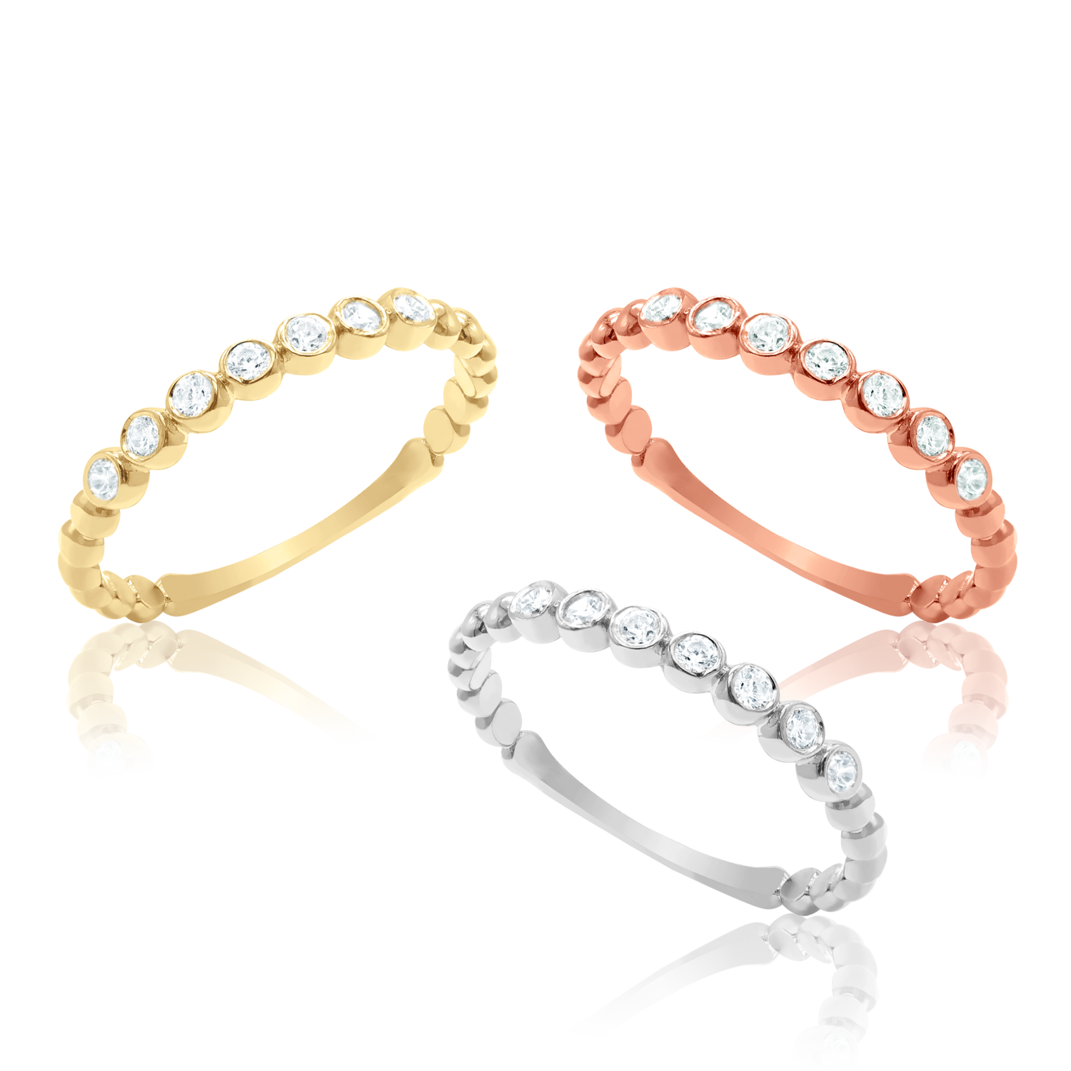 Sterling Silver Stackable 7 Stone Ring in Beaded Design Band in Sterling Silver