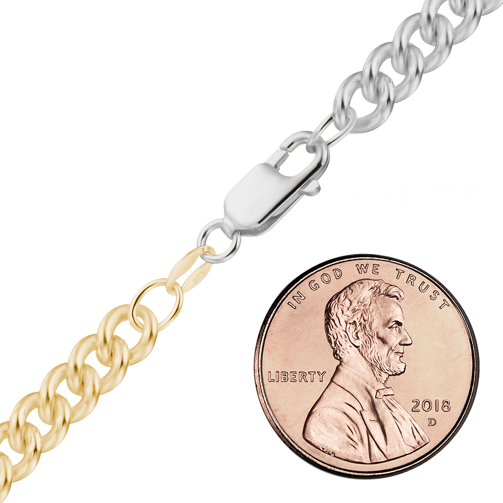 Thumbnail: Medium Round Curb Necklace in Sterling Silver 18K Yellow Gold Two Tone Finish