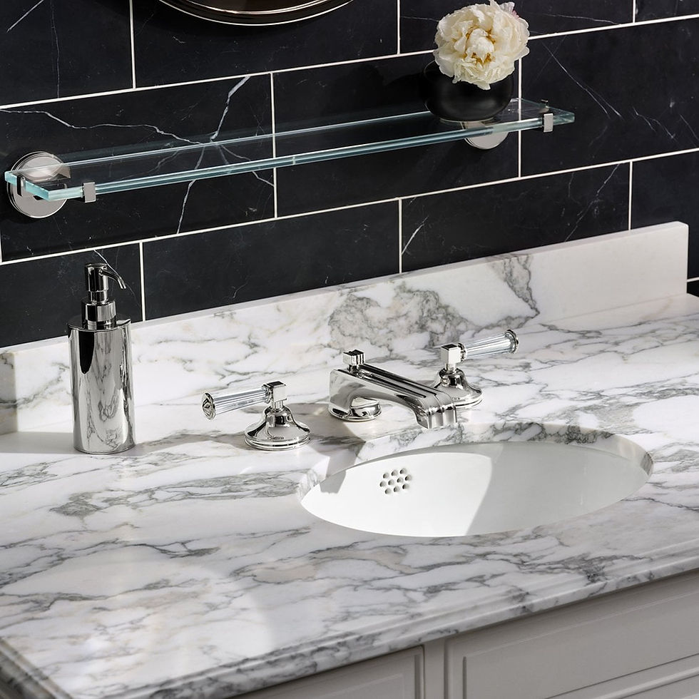 Thumbnail: BDLS03 Boulevard Low Profile Three Hole Faucet with Crystal Lever Handles