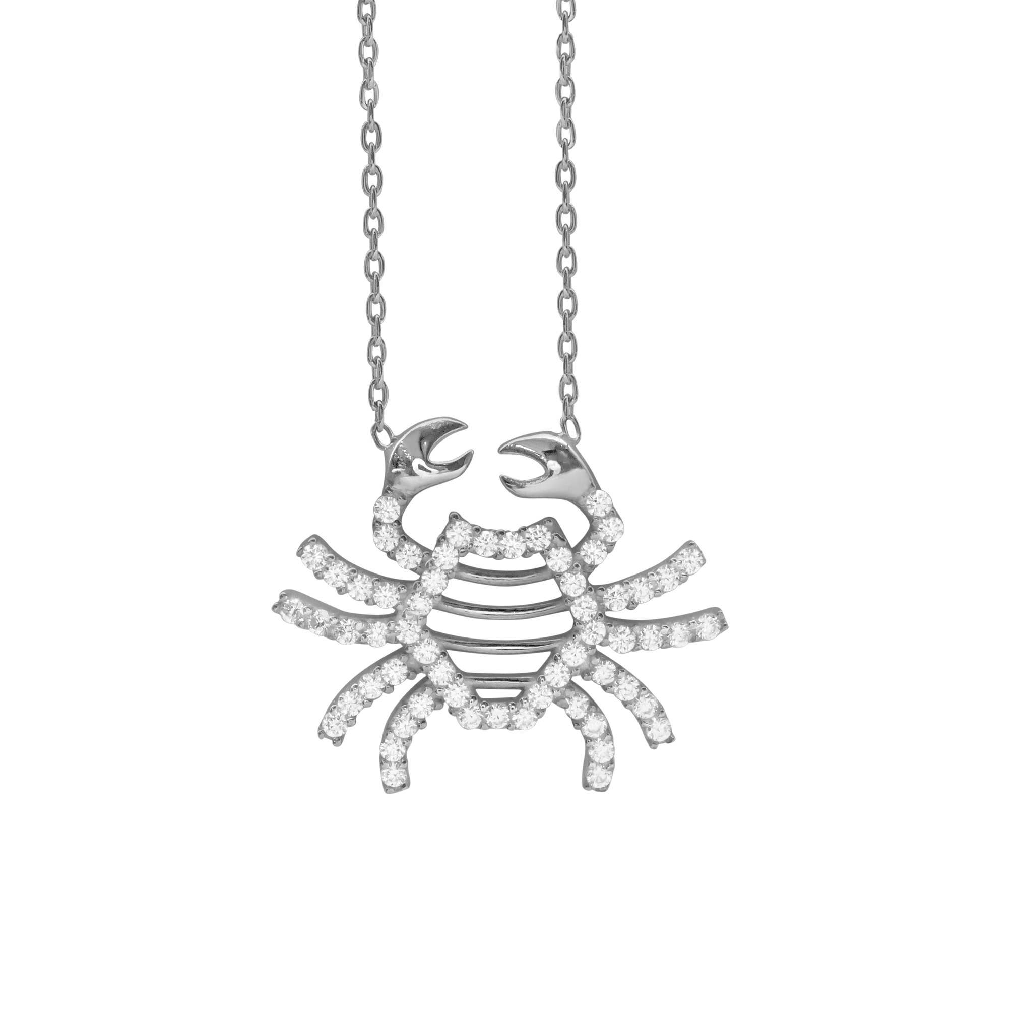 Sterling Silver Cancer Necklace with Cubic Zirconia in Sterling Silver (18 x 21