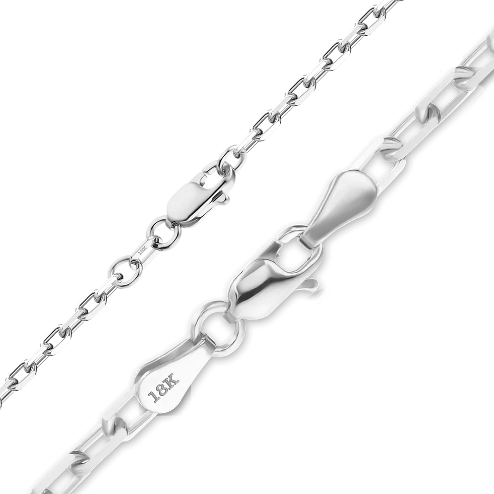 Thumbnail: Solid Gold Elongated Diamond Cut Cable Anklet in 18K White Gold (1.95 mm - 2.60