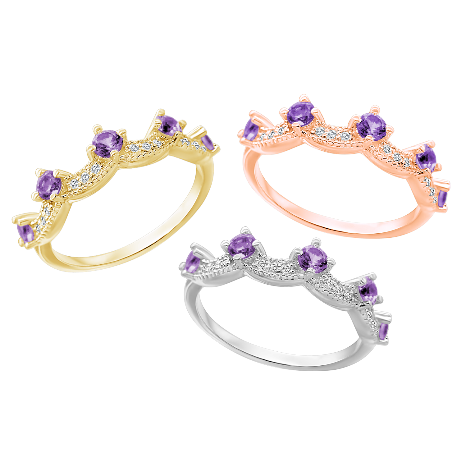Sterling Silver Stackable Ring with Amethyst Stones in Sterling Silver