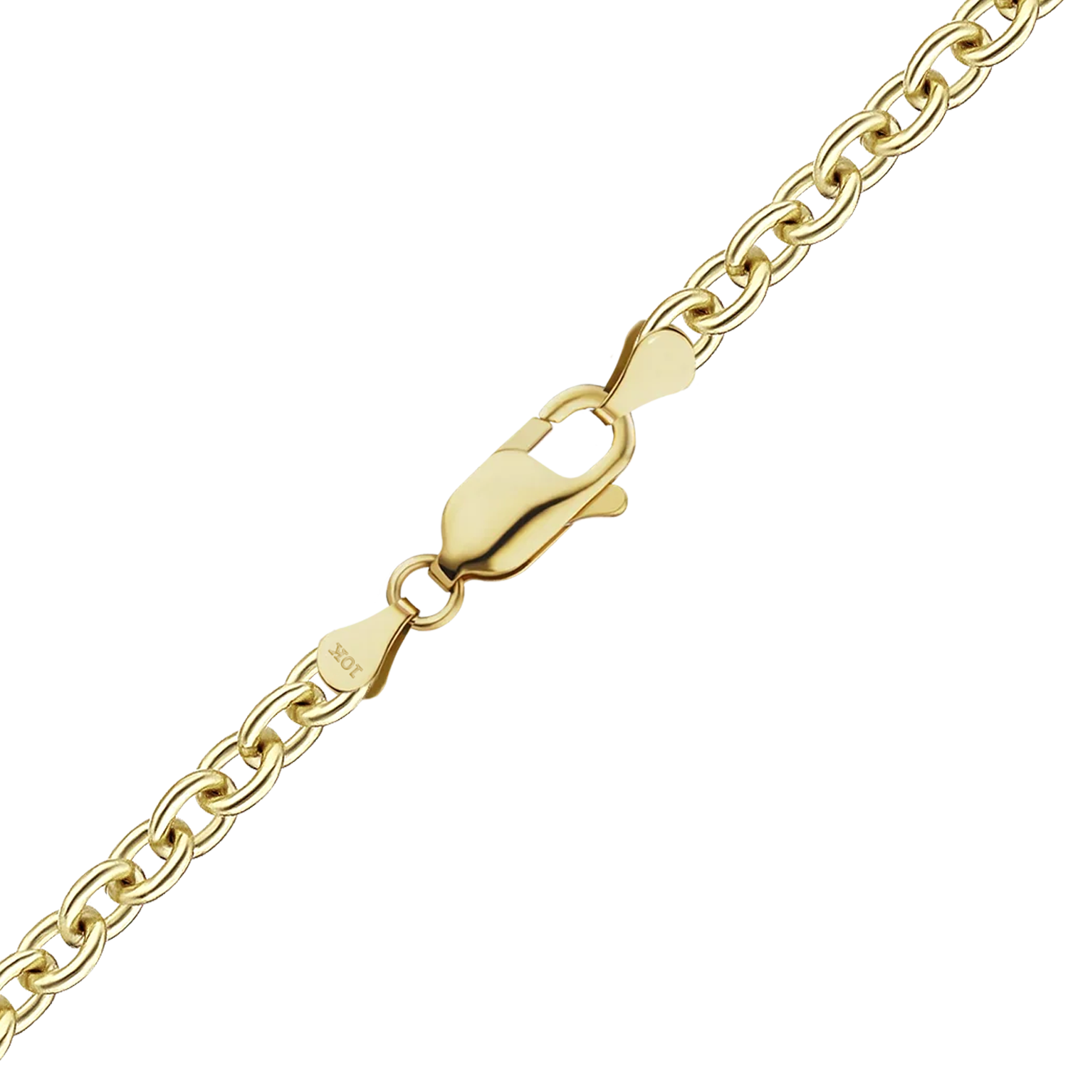 Solid Gold Medium Round Cable Bracelet in 10K Yellow Gold (1.05 mm - 2.00 mm)