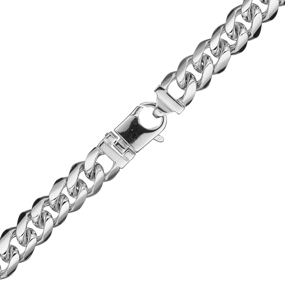 Sterling Silver Curb Necklace in Sterling Silver Rhodium Finish (15.00 mm
