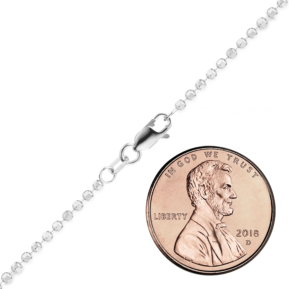 Thumbnail: Solid Gold Diamond Cut Round Bead Anklet in 14K White Gold (1.20 mm - 1.90 mm)