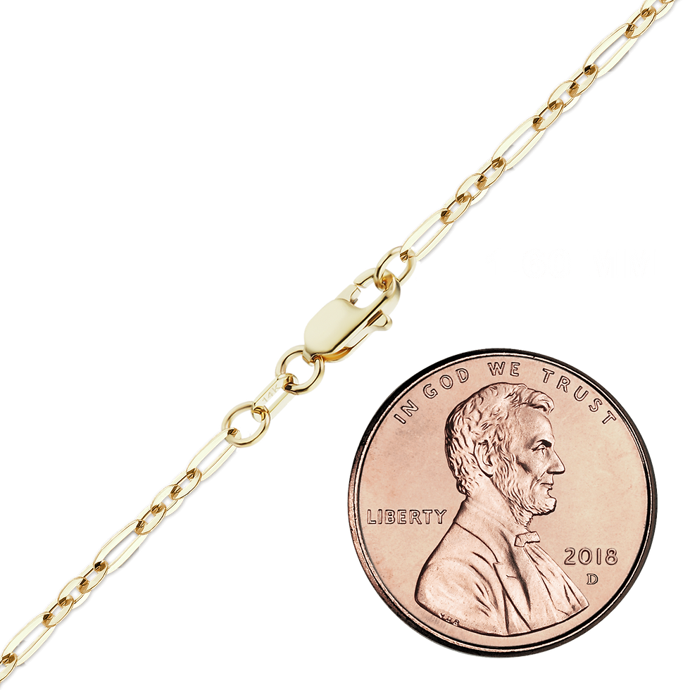 Thumbnail: Solid Gold Diamond Cut Cable Figaro Anklet in 14K Yellow Gold (1.60 mm - 2.50