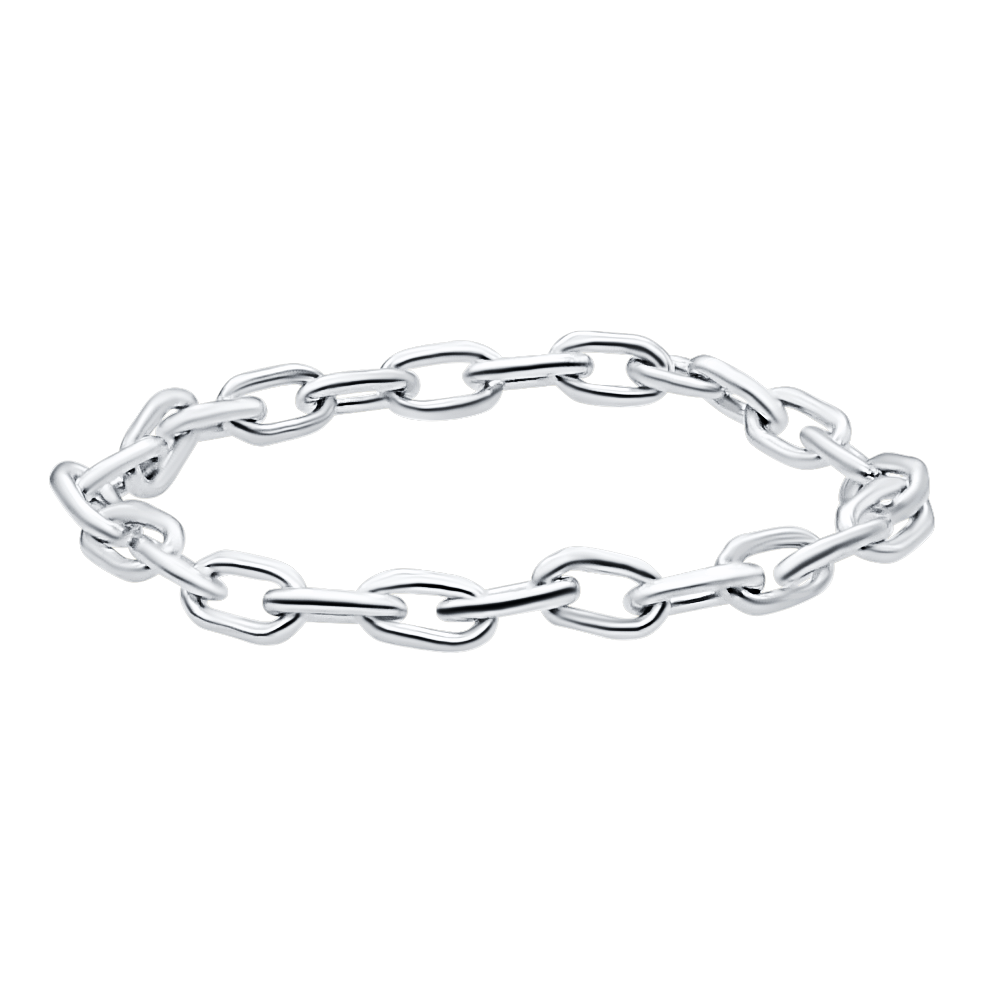 Solid Gold Elongated Cable Chain Ring in 14K White Gold (Sizes 4-12) (2.2 mm)