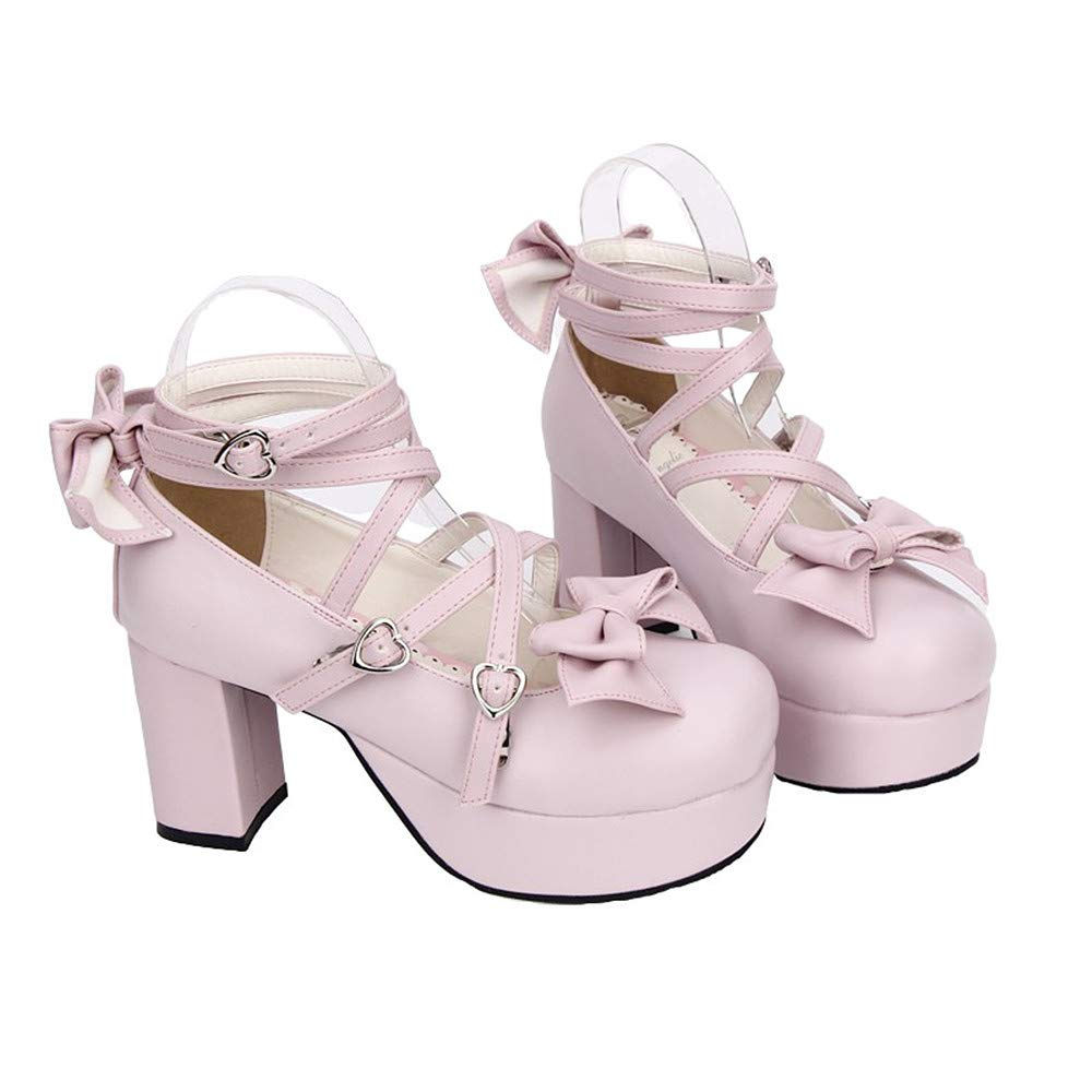 Japanese Lolita Party Shoes Criss Cross High Heels Ankle Strap Dress Pumps Pink