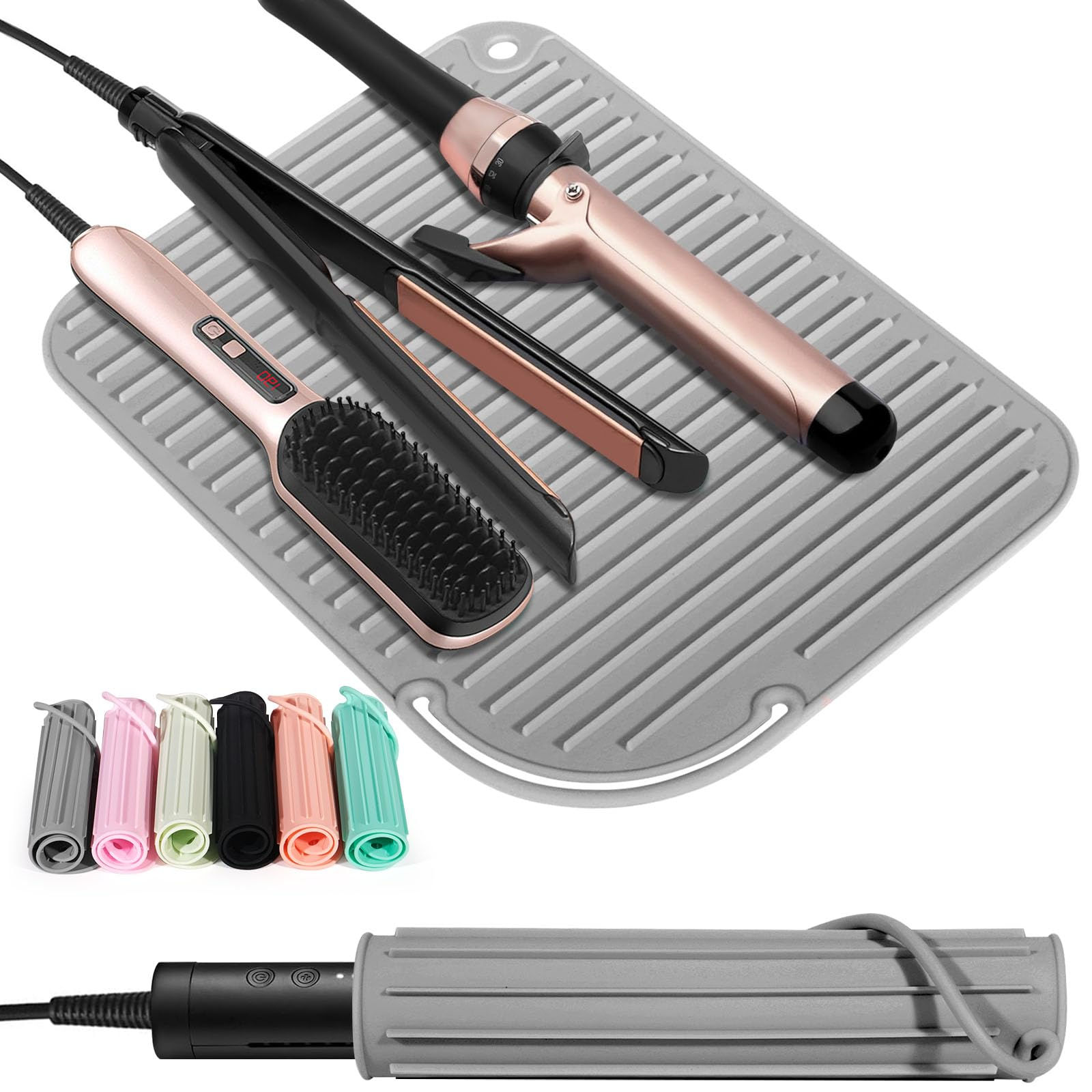 Quccefods 2 Pack Heat Resistant Mat Large Silicone Hot Hair Tools Holder for Cur