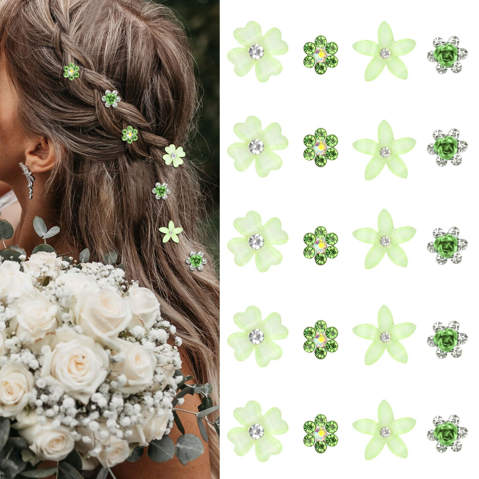 YISSION 20Pcs Mini Flower Hair Clips Cute Rhinestone Hair Pins Small Decorative