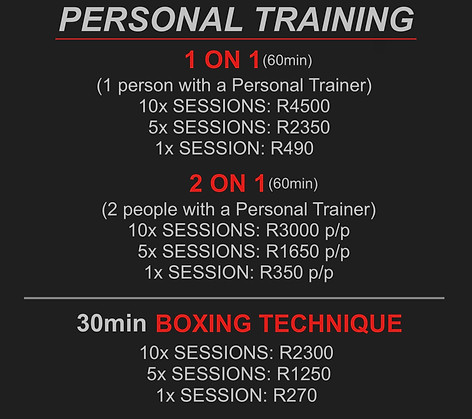 PERSONAL TRAINING FEES SINGLE