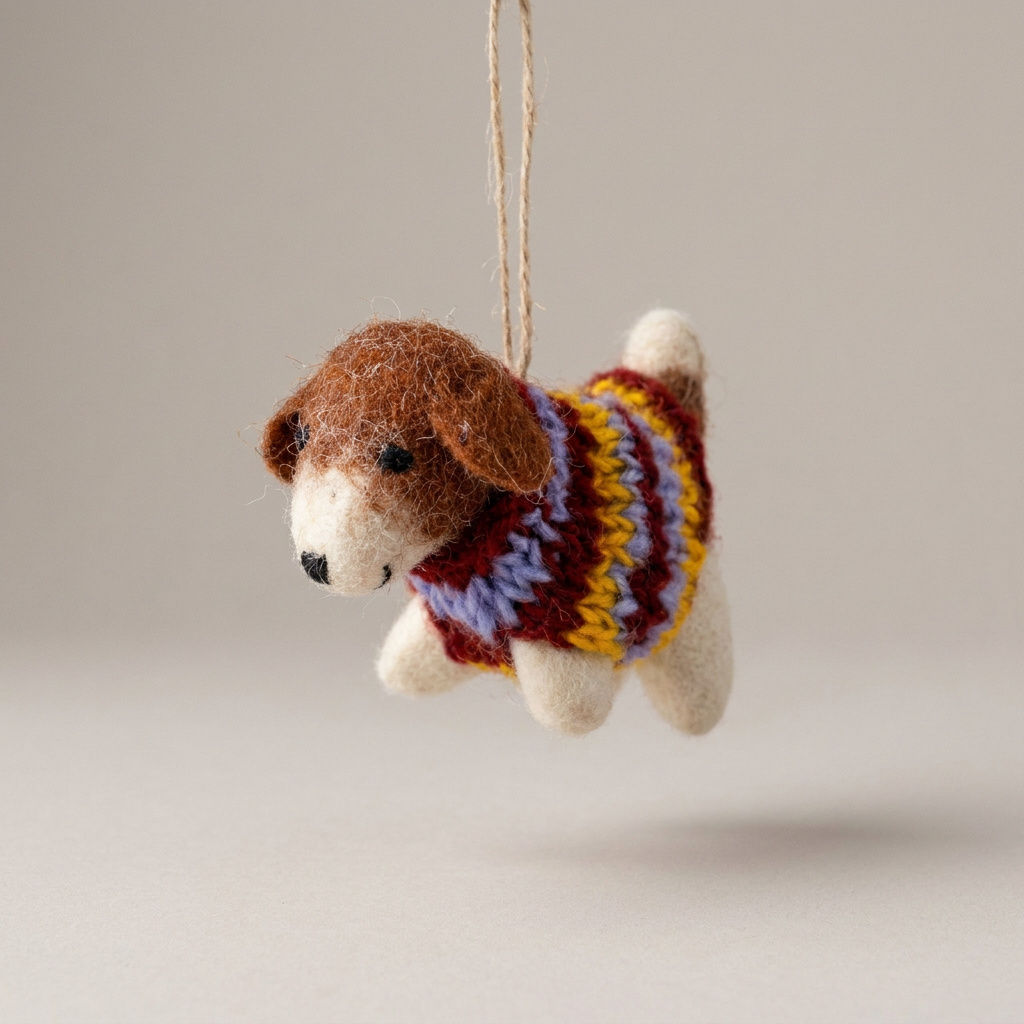 Beagle in Striped Sweater Felt Ornament - Nacha Interior