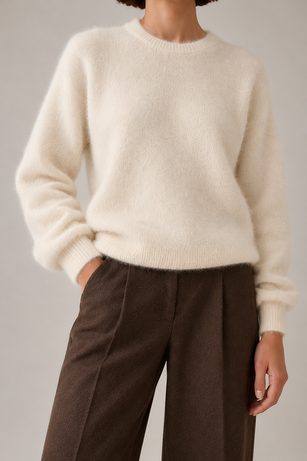 Fluffy Cashmere Wool Sweater White