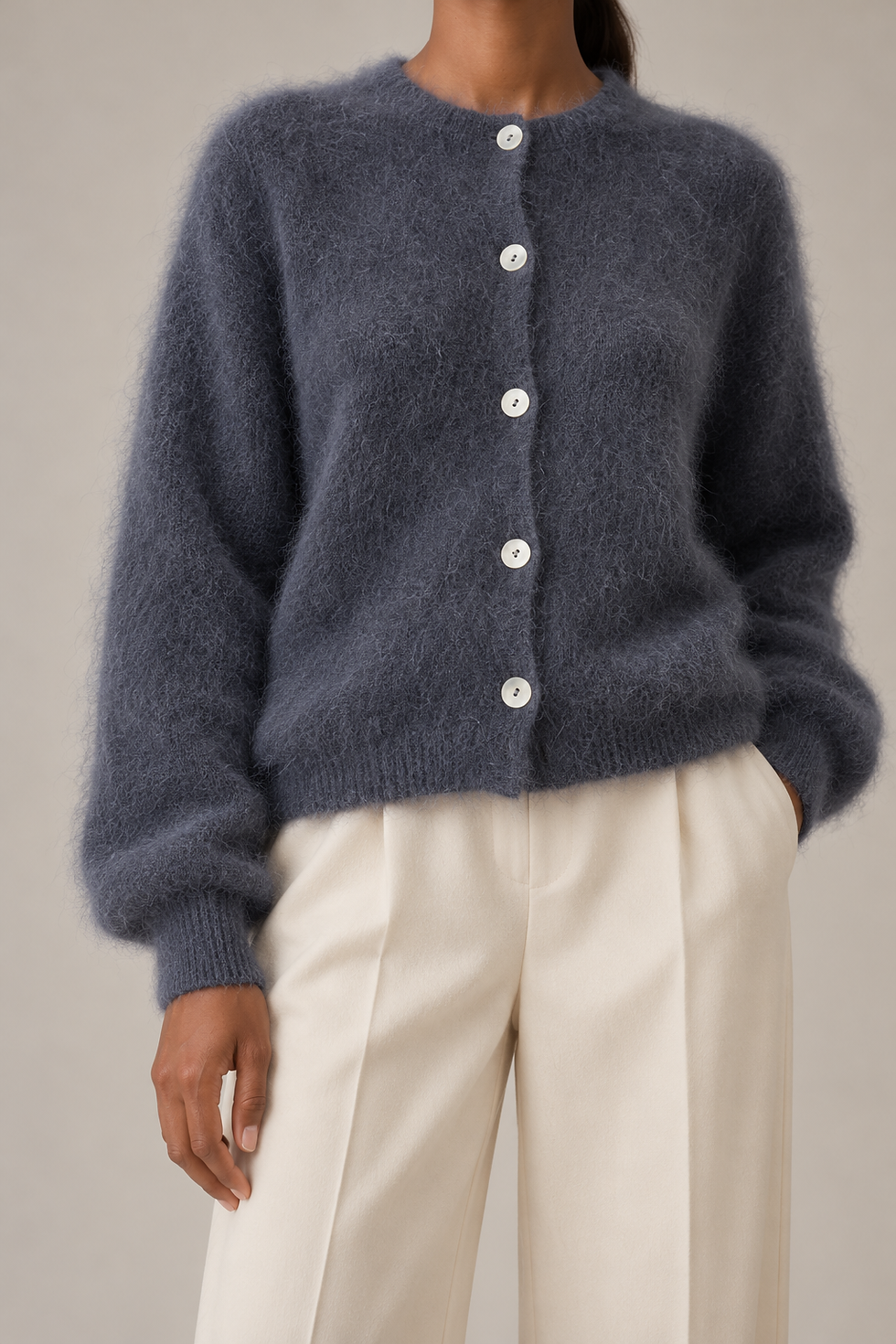 Fluffy Mohair Cardigan Mouse Gray