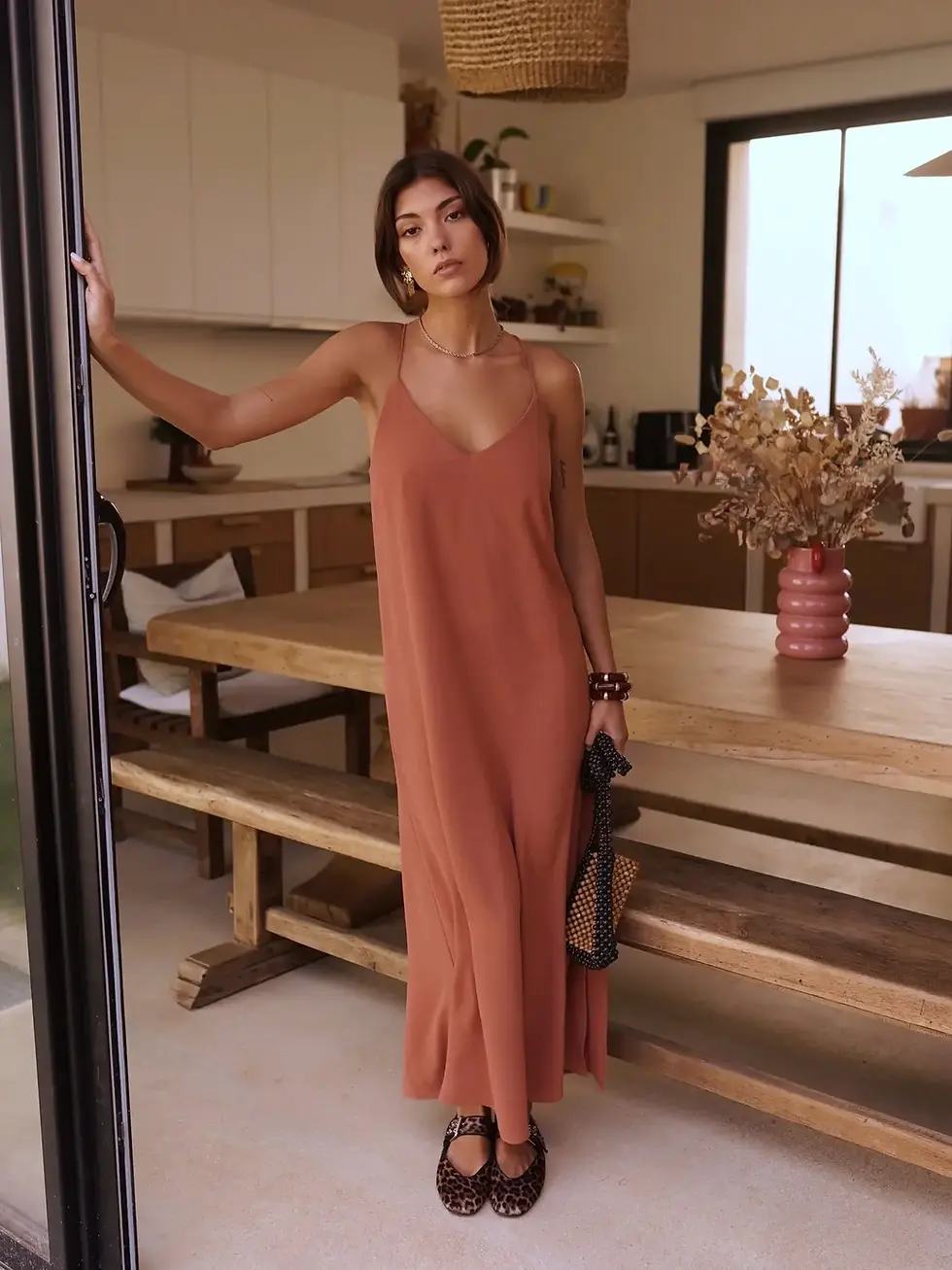 Thumbnail: Long V-Dress - Terracotta